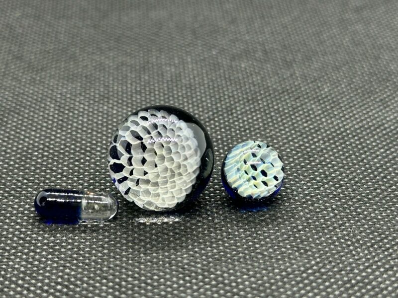 Glass Art Marble Terp Set Honeycomb Set Marbles Hand made Purple, Blue, Dark Blue - Image 3
