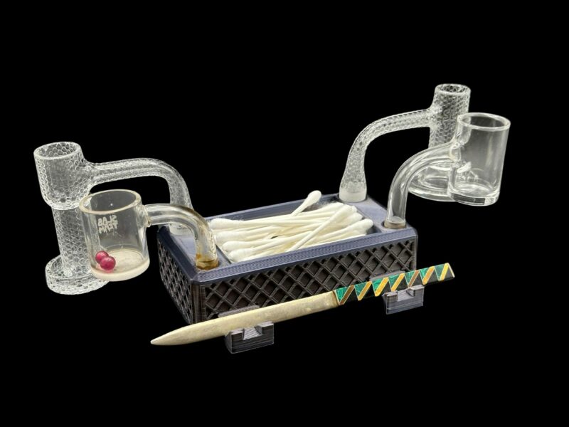 Banger-Bowl Station Organizer for 14mm & 10mm Bangers –Custom Dab Tool Holder with Cotton Swab Storage Dabbing Accessory Stand  Clean Setup
